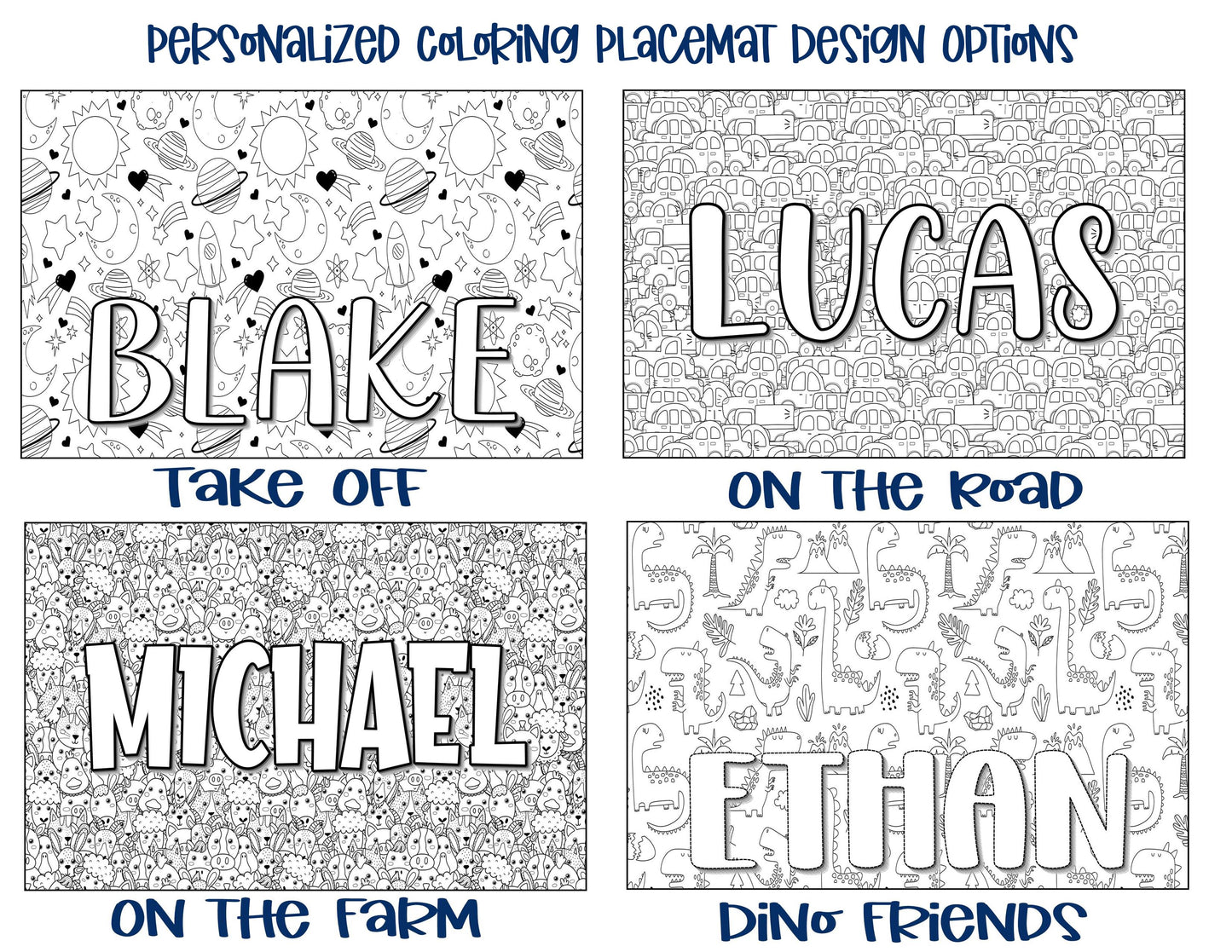 Personalized Coloring Name Placemat - Take Off Space Design