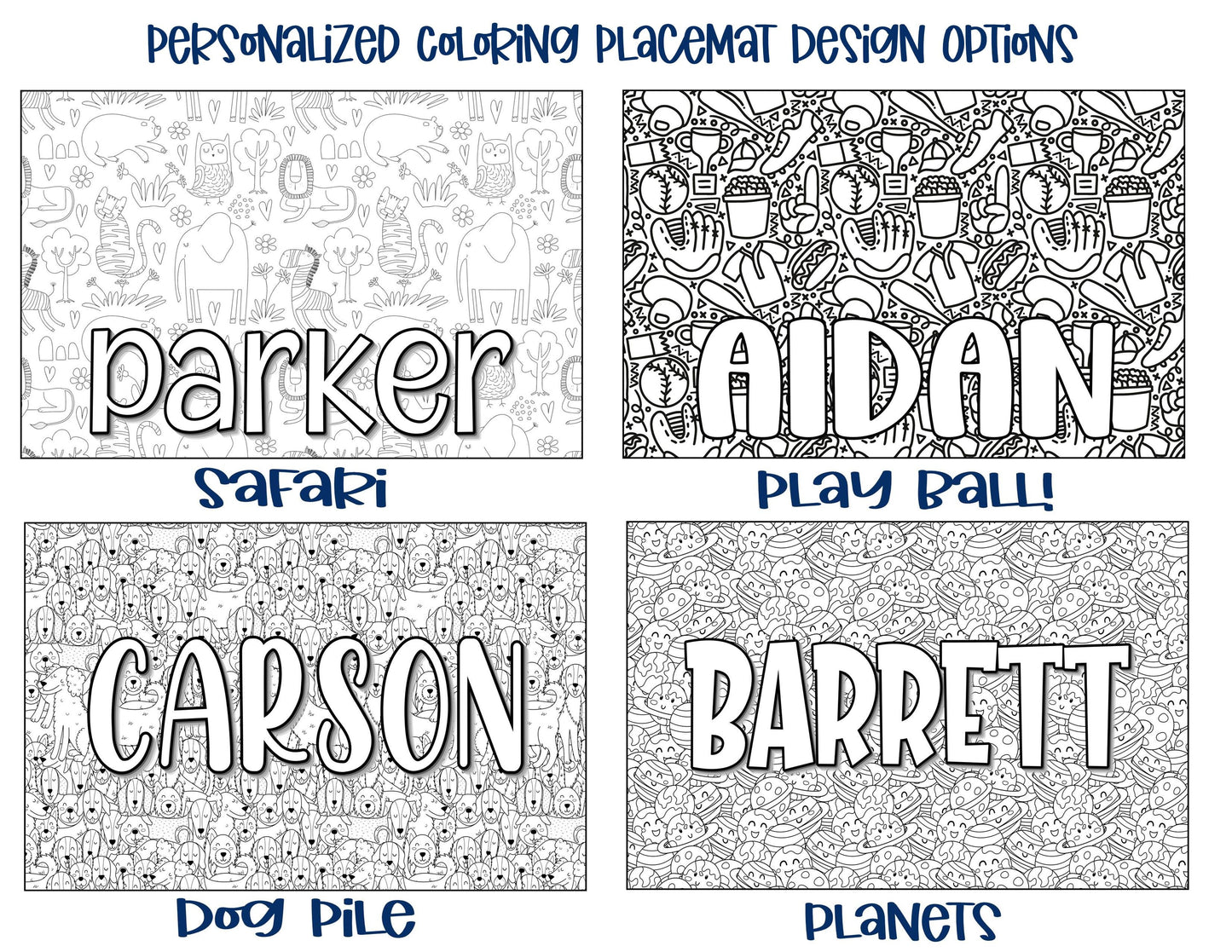 Personalized Coloring Name Placemat - Busy Rainbows