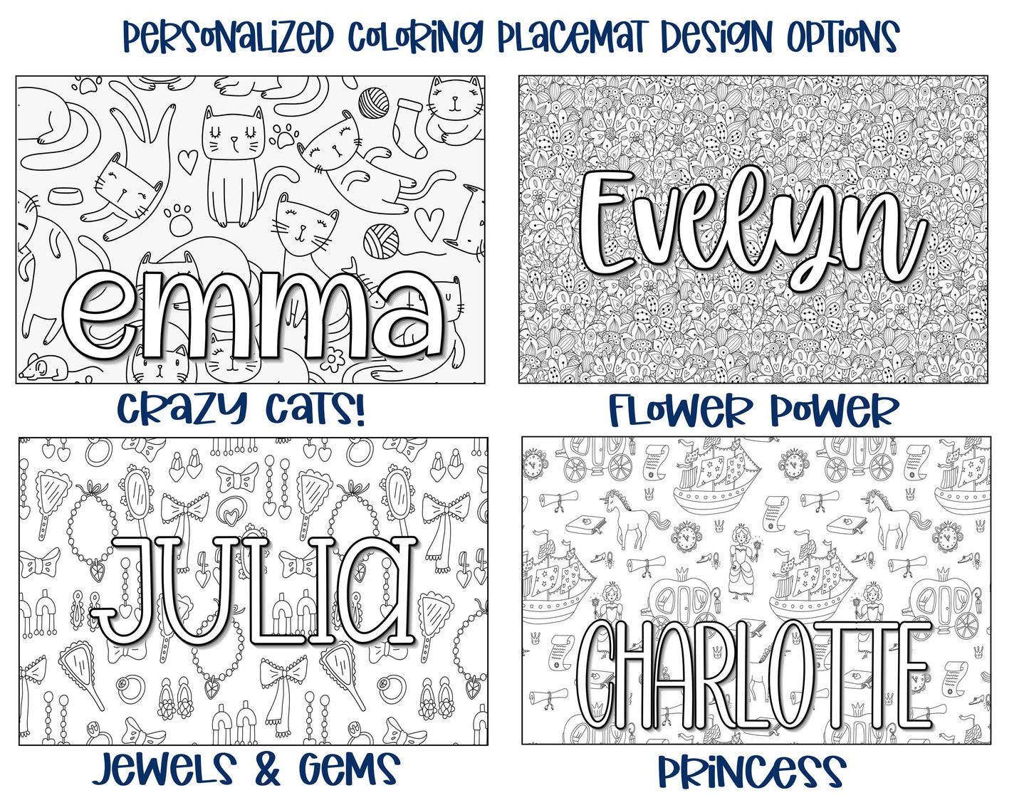 Personalized Coloring Name Placemat - Crazy Cats